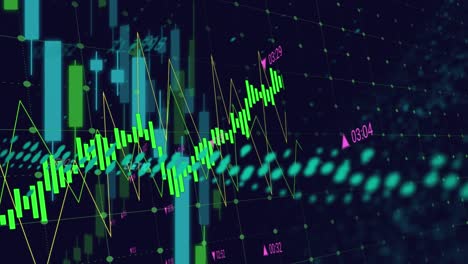 Animation-Eines-Grünen-Diagramms-über-Diagrammen,-Die-Daten-Auf-Schwarzem-Hintergrund-Verarbeiten