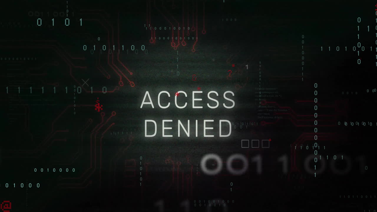 Animation of access denied with data processing on black background