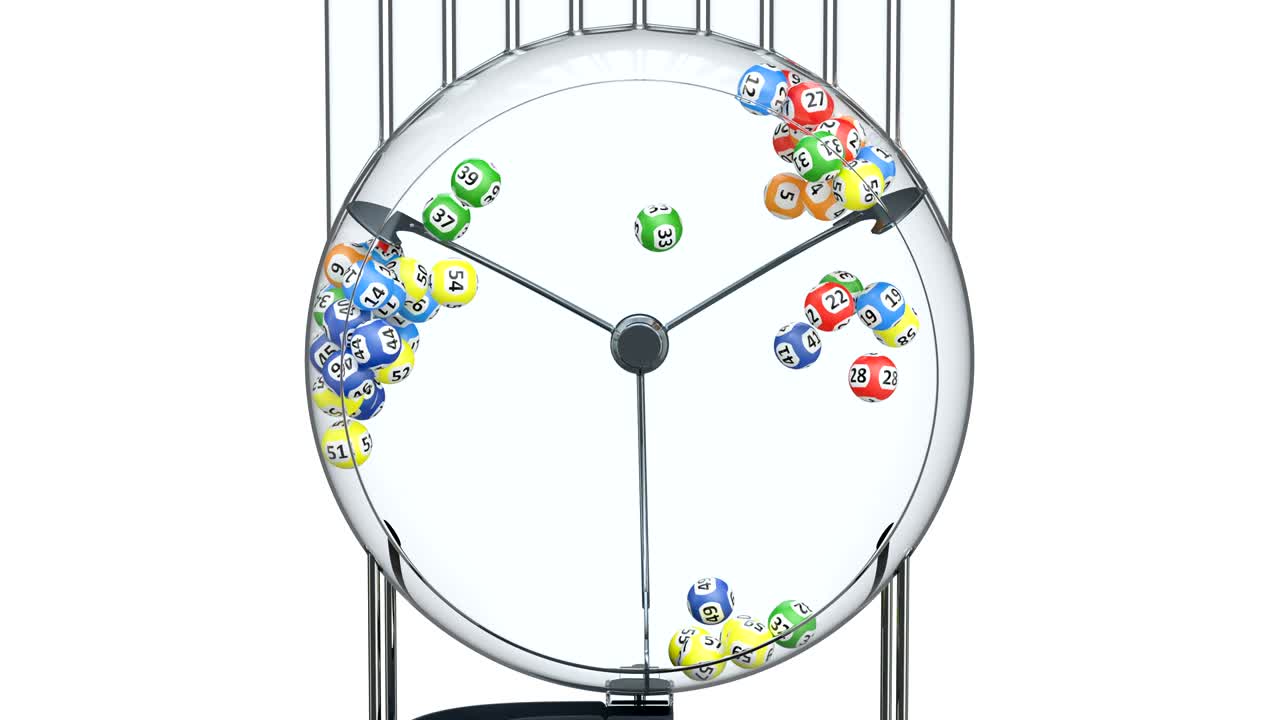 내부에 복권 공이있는 복권 기계, 애니메이션 3d 렌더링