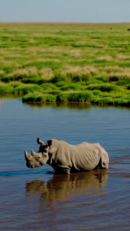 white rhinoceros in a waterhole