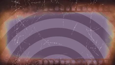 Animation-of-distressed-camera-film-over-pulsating-purple-stripes-moving-in-seamless-loop-