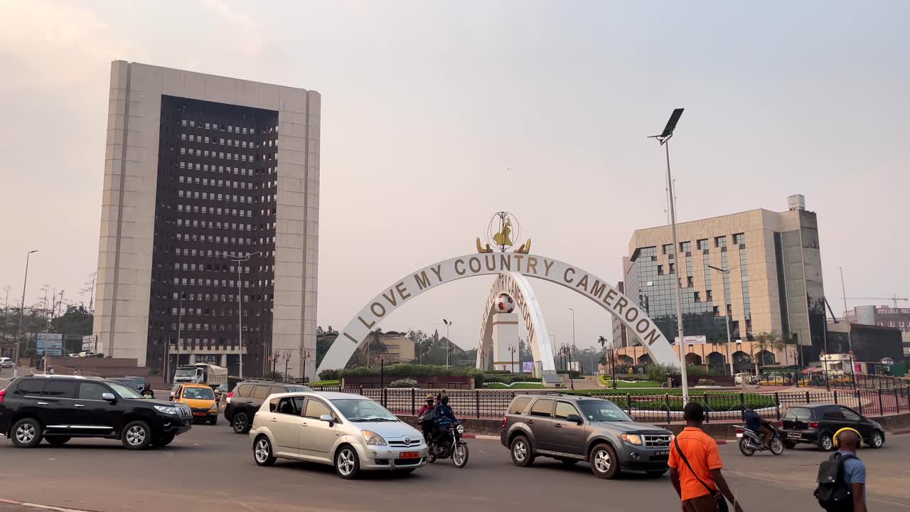 Monument J'aime Mon Pays Historical Landmark In Yaoundé, Cameroon, Central Africa. Wide Shot
