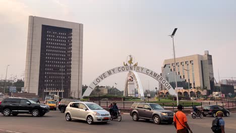 monument j'aime mon pays historical landmark in yaoundé, cameroon, central africa. wide shot