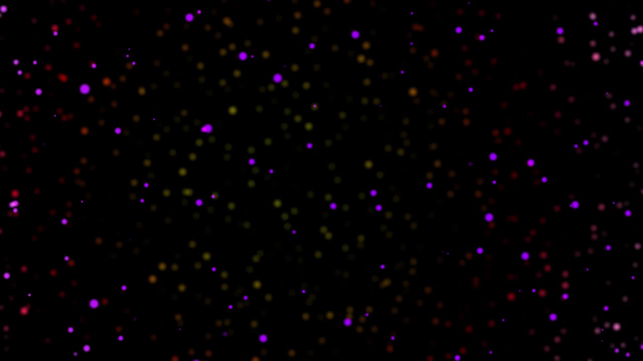 Abstrakt prikbakgrund. Flerfarvede oplyste partikler. Dybdeskarphed. Abstrakt belysning, støv, partikler og genskær på en mørk baggrund. Futuristisk teknologi. Bokeh. 3D loop animation, VJ, 4K