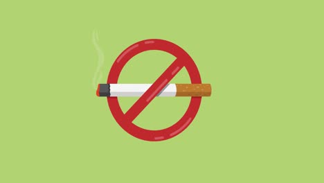 animation of cigarette icon with prohibition sign on green background