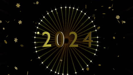 animación de fuegos artificiales de 2024 en fondo negro