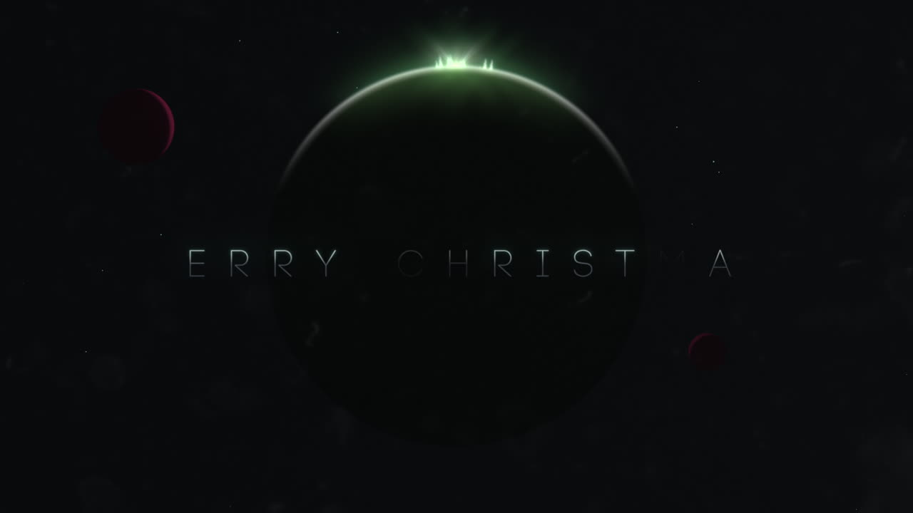 Buon Natale con pianeta e stelle in galassia nera