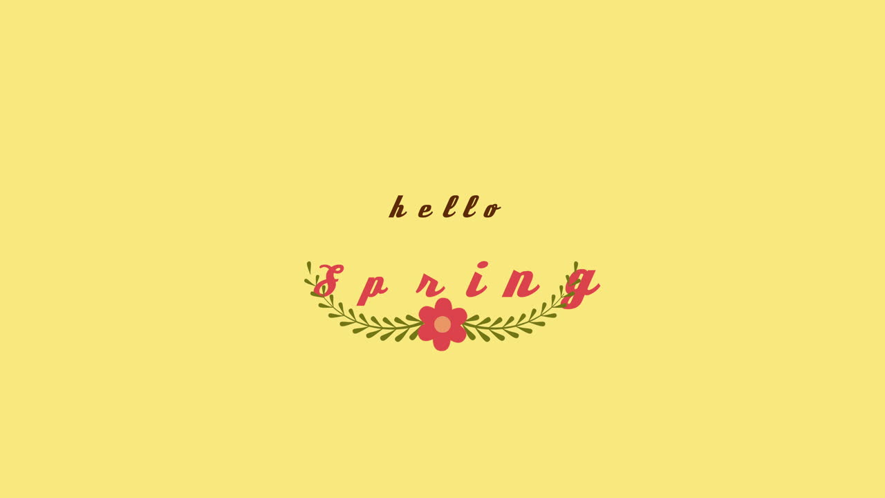 Hello Spring greeting card with floral wreath on yellow gradient