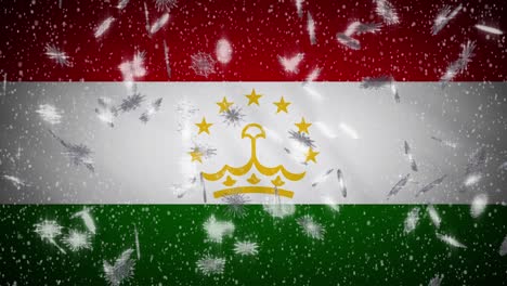 bandera de tayikistán caída de nieve en bucle, año nuevo y fondo de navidad, bucle