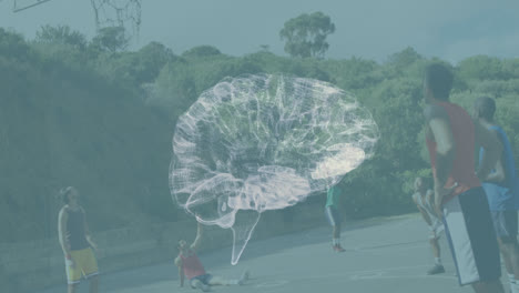 animación del cerebro humano girando sobre un juego de baloncesto