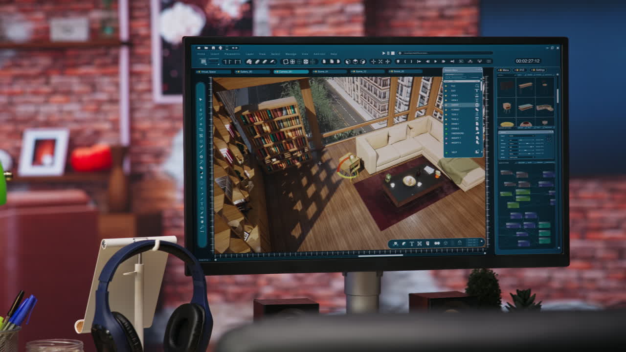 enfoque en el programa cad utilizado para modelar muebles virtuales de la habitación