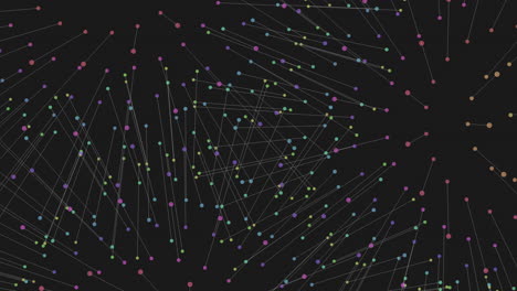 forme geometriche fantastiche con punti arcobaleno al neon e linee collegate in una galassia oscura