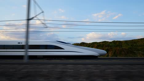 high speed fast train passenger locomotive in motion at the railway