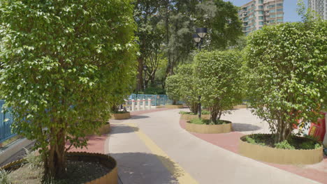 Plastic-orange-white-traffic-cone-barries-block-pathway-in-Hong-Kong-park