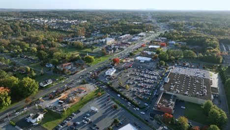 aerial view of a small town in autumn