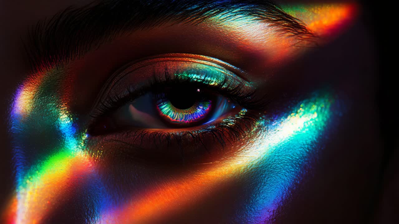 Close-up of Woman's Eye with Colorful Light