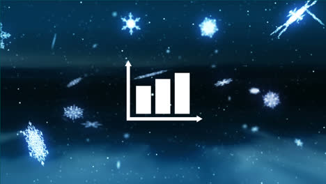 animation of statistics infographic over snow falling on blue background