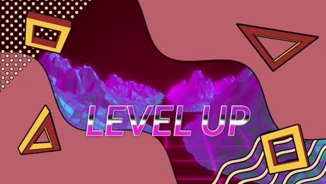 Animation-of-level-up-text-over-shapes
