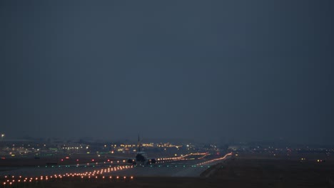 the takeoff of the airplane at nighttime