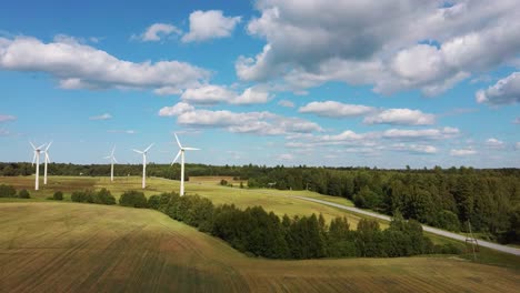 Aerial-View-of-Wind-Farm-or-Wind-Park,-With-High-Wind-Turbines-for-Generation-Electricity