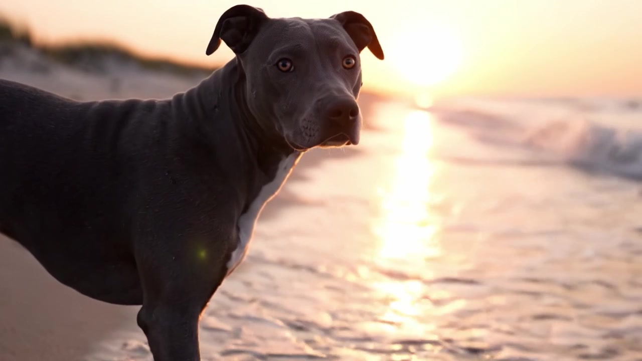 Oyuncu Bir Köpek, Dalgalar Nazikçe Kıyıya Vururken Doğanın Huzurunu Kucaklayarak Sahilde Gün Batımı Manzaralı Bir Yürüyüşün Keyfini Çıkarıyor.