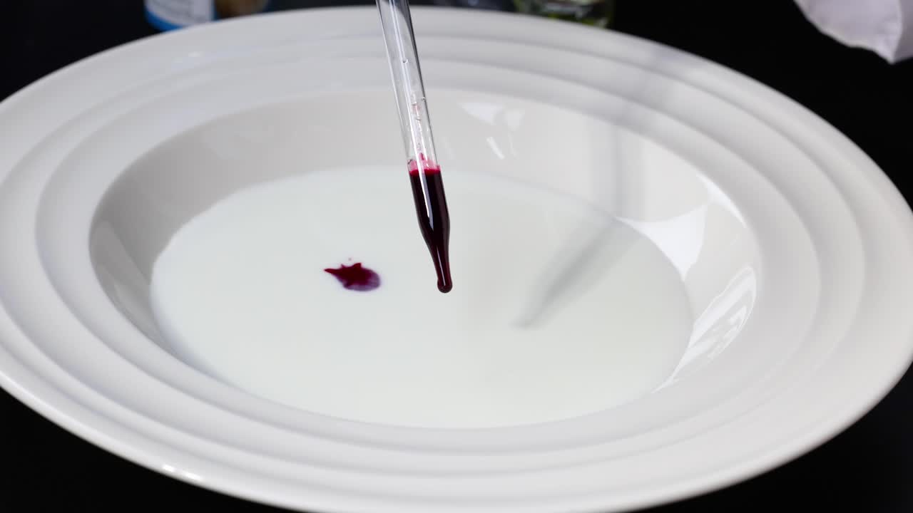 dejar caer colores en la leche crea patrones vibrantes