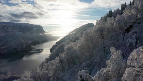 fairytale magical snow hill norwegian fjord veafjorden europe winter