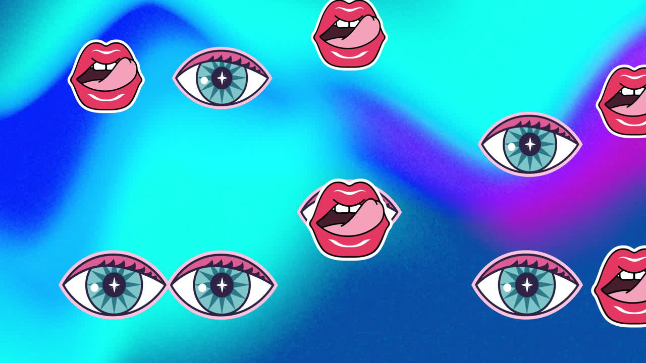 Animation of eye and lips icons on blue background