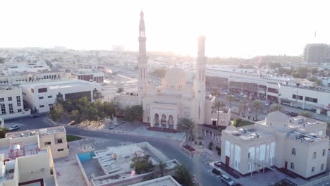 Beautiful-shot-of-Jumeirah-mosque-in-Dubai-near-La-Mer-Beach-right-before-sunset