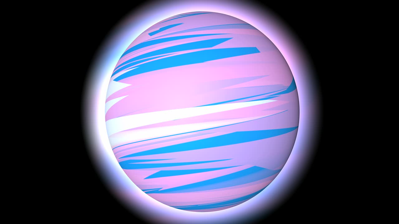 움직이는 색의 줄무가 있는 추상적인 행성입니다.