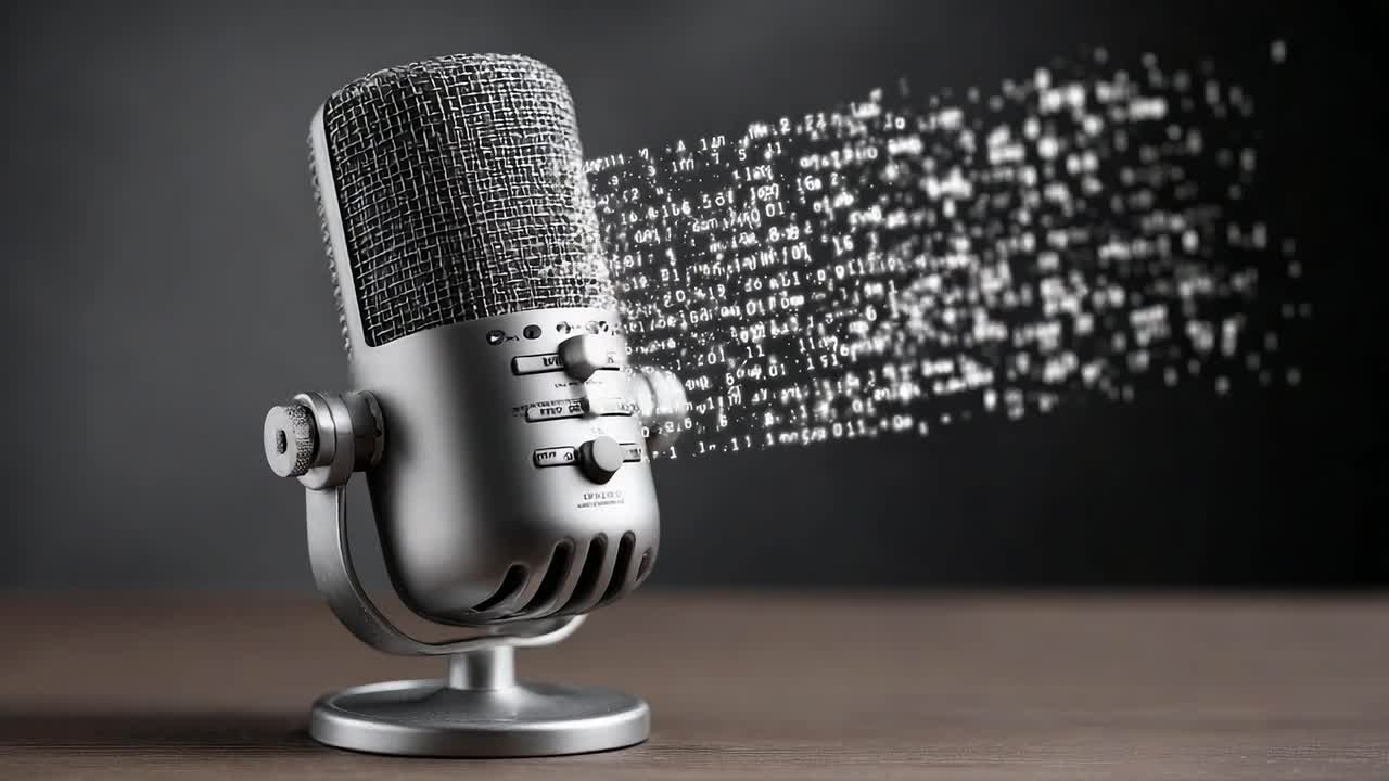 A Captivating Silver Microphone Capturing Sound Waves and Data in Motion, Demonstrating the Elegance of Technology and Communication Through its Design and Functionality