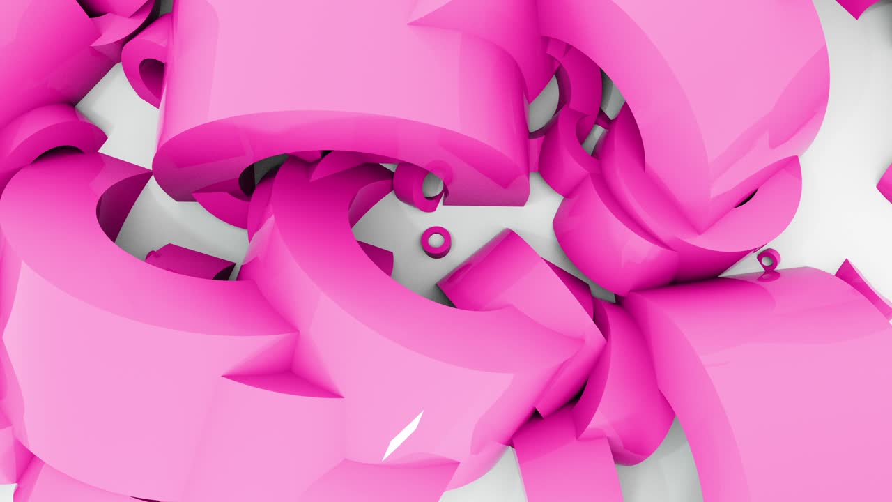 3D shapes round cylinders on white wall. Set of 6 different colors. 4K render animation background loop footage.