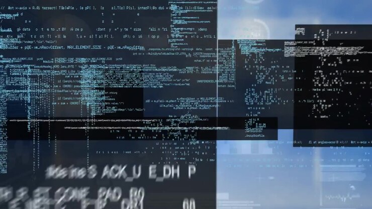 Animation of data processing over blue background