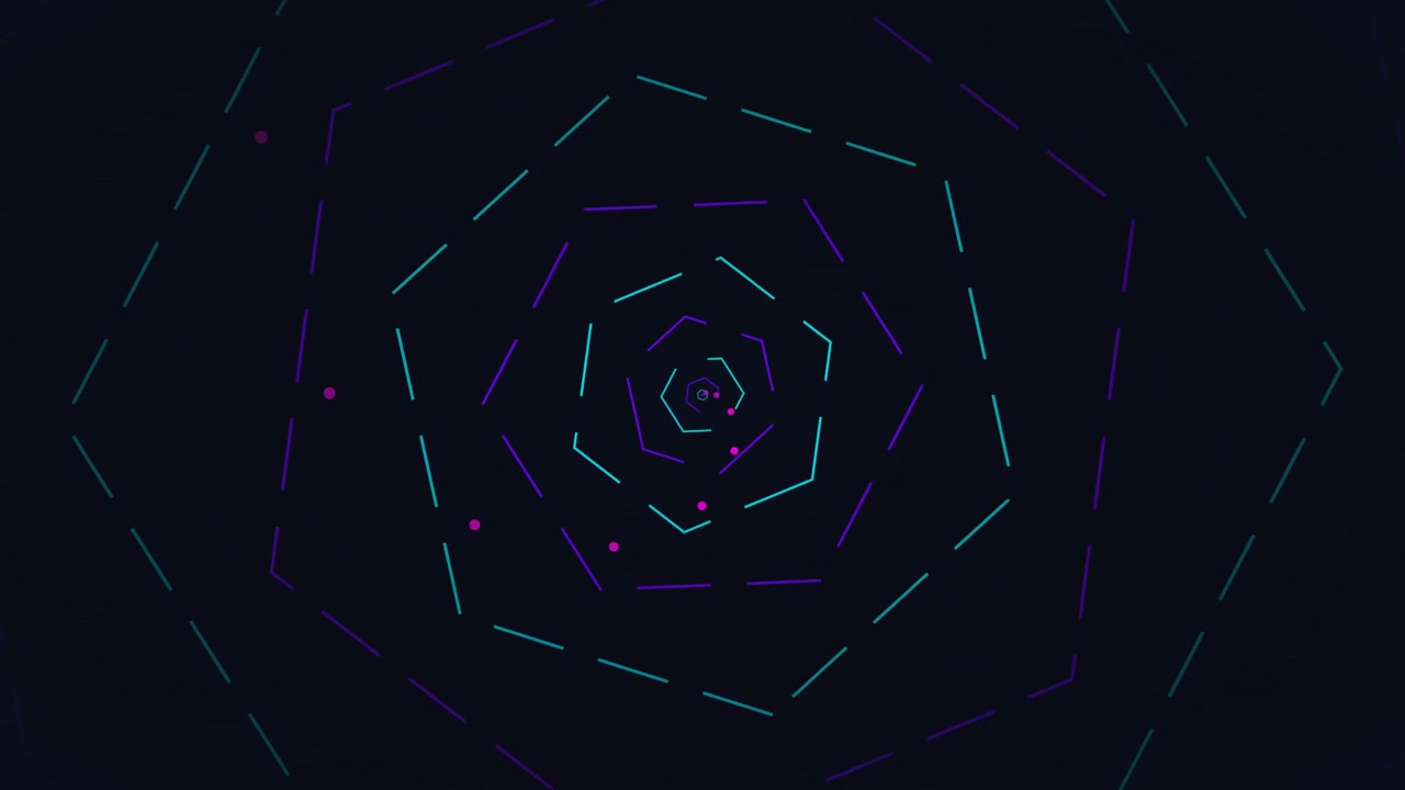 Abstract Geometric Tunnel of Rotating Neon Hexagons