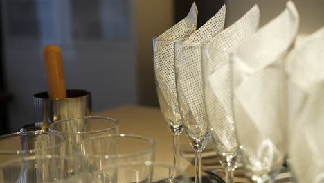 wine glasses and champagne flutes at a formal event ready for the party