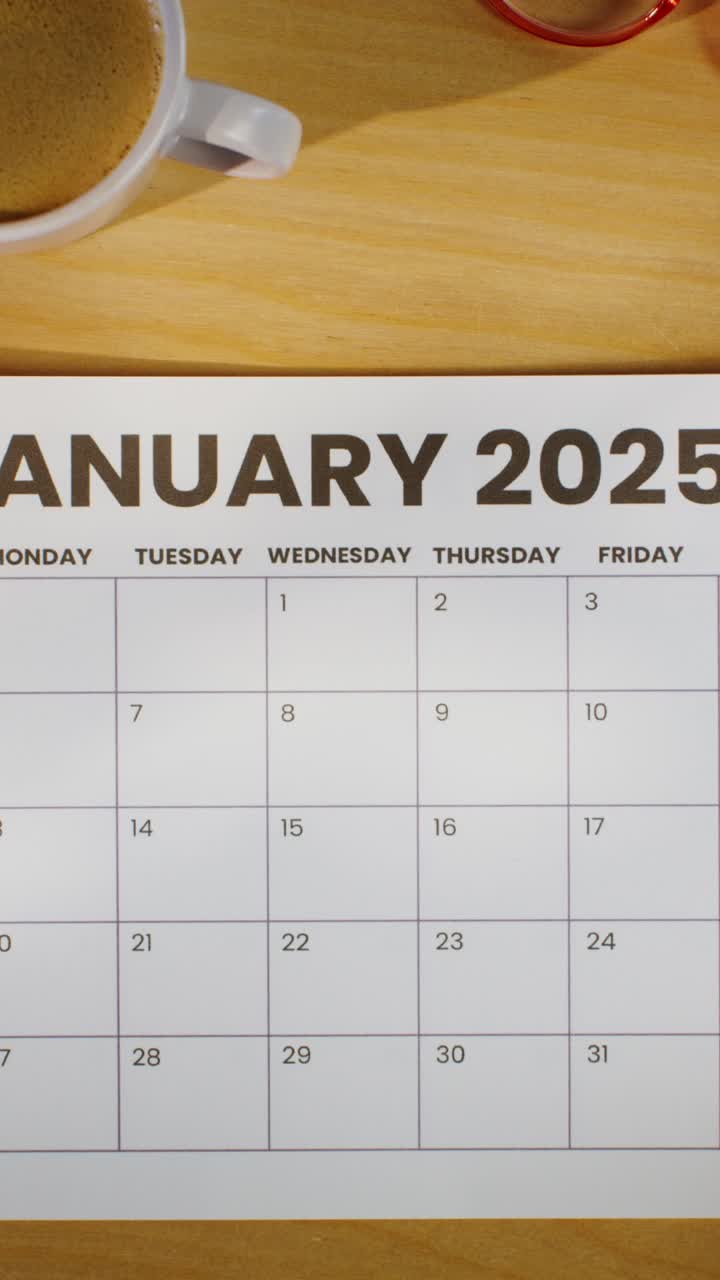January 2025 Calendar with Coffee Cup on Desk