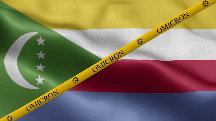Variante Ómicron y franja prohibida en la bandera de Comoras.