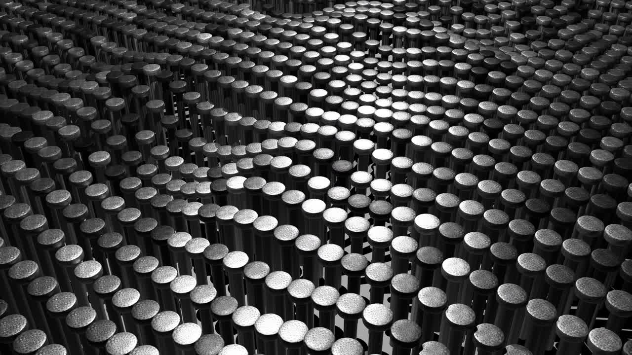 많은 은색과 검은색 크롬 금속 손 그룹의 추상적인 배경은 파동 패턴 표면으로 위아래로 움직였습니다. 산업 기술 디자인 개념. 4k 영상 비디오 모션 그래픽.