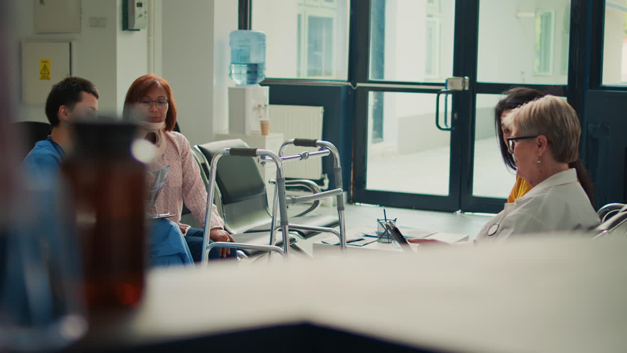 Medical consultation in hospital waiting room