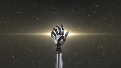 animation of rotating metallic robot arm reaching out with spot on night sky in the background