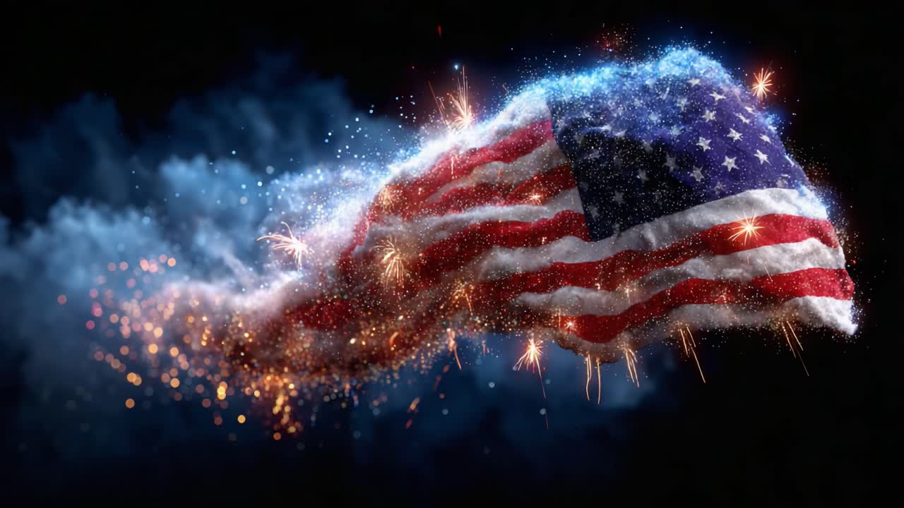 A Celebration of Freedom: The American Flag Wave Illuminated by Spectacular Fireworks, Representing Patriotism and Unity in a Vivid Display of Light and Color