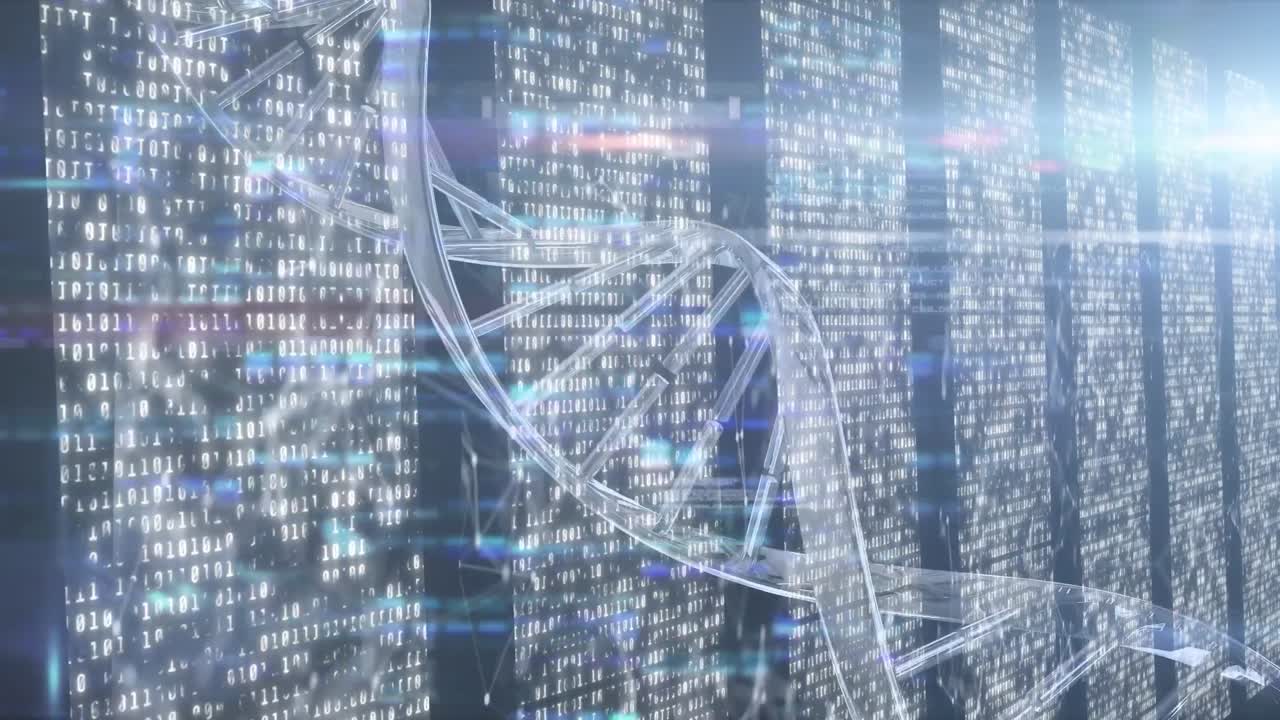 animación de columnas móviles sobre la cadena de adn sobre fondo negro