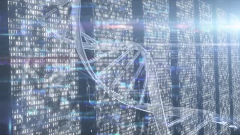 Animation of moving columns over dna strand on black background