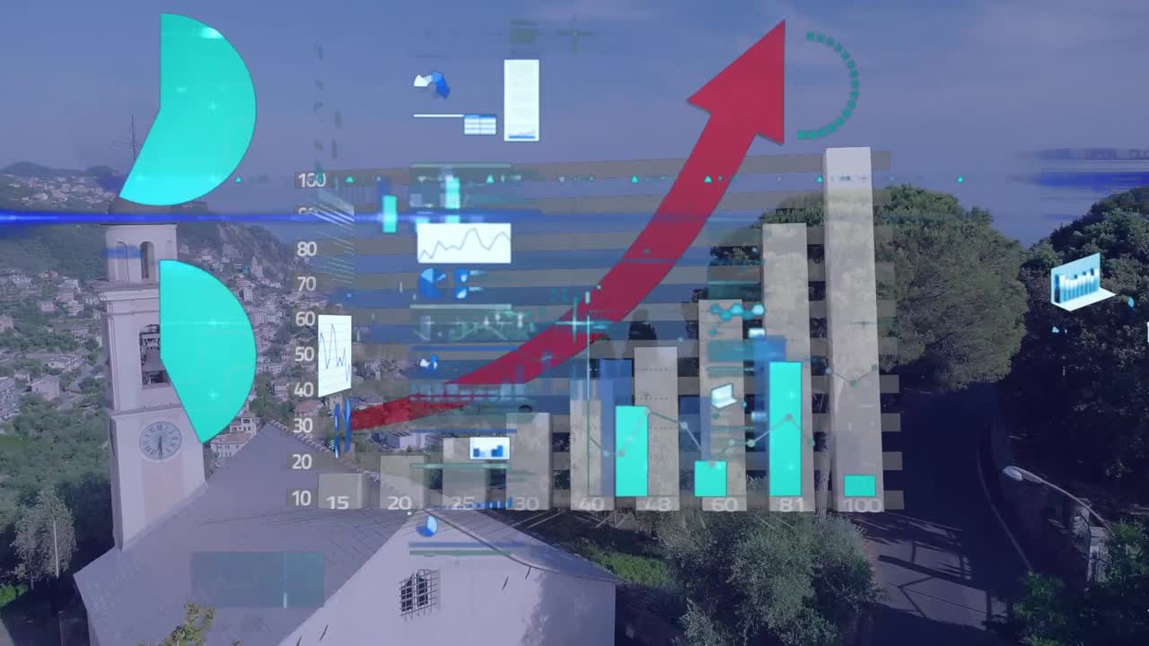animación del procesamiento de datos sobre el paisaje