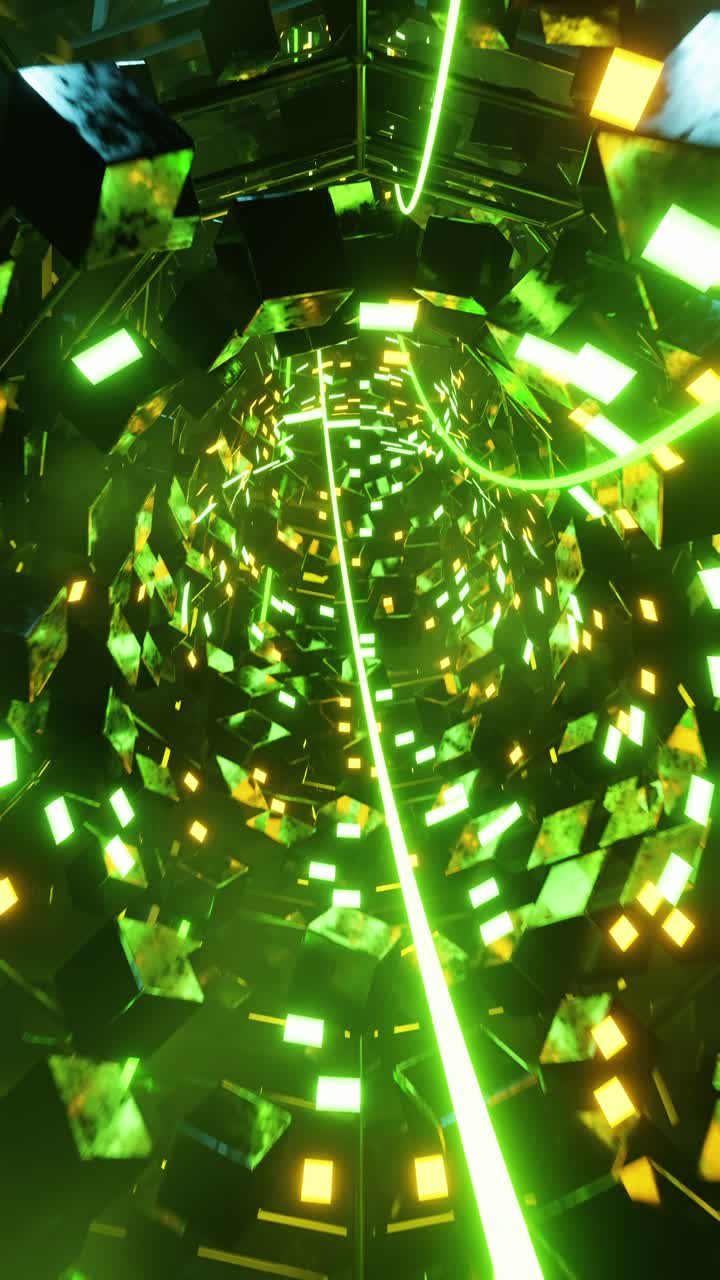 летает внутри зеленых кабелей передачи данных. вертикальное петлевое видео