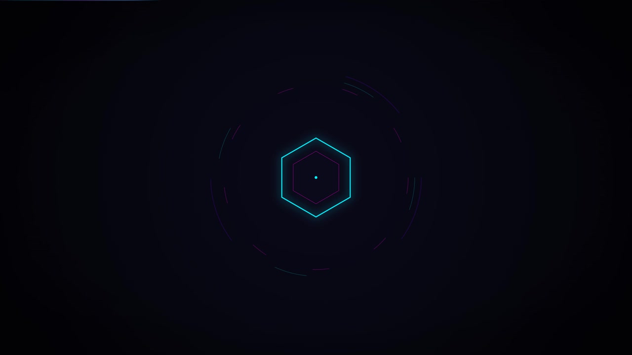Abstract Neon Hexagon Graphic Animation on Dark Background