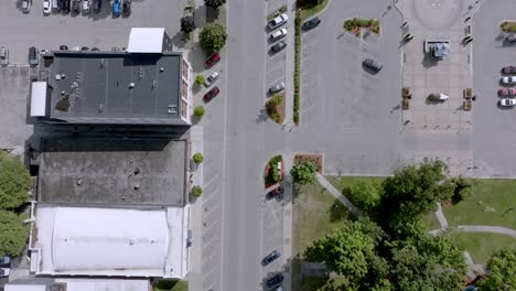 Lake-City,-Michigan-downtown-with-drone-video-overhead-looking-down