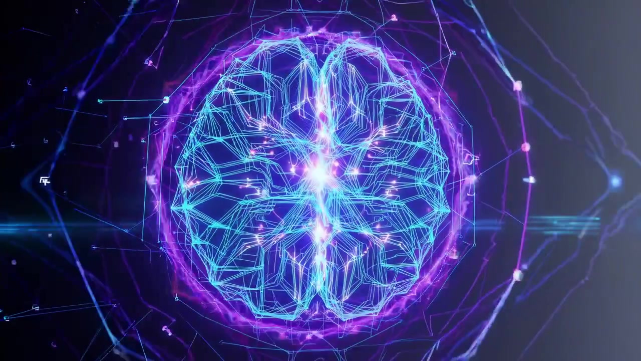 Modello Digitale di Cervello Umano in Rotazione nel Cyberspazio