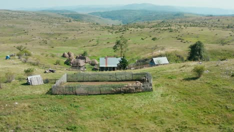 cría de animales con cabañas en pintorescas montañas verdes en el campo