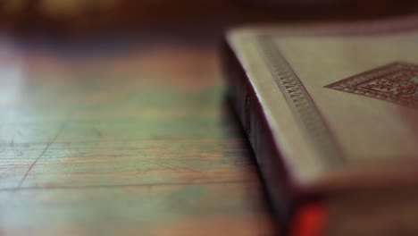 Pan-over-Bible-sitting-on-table